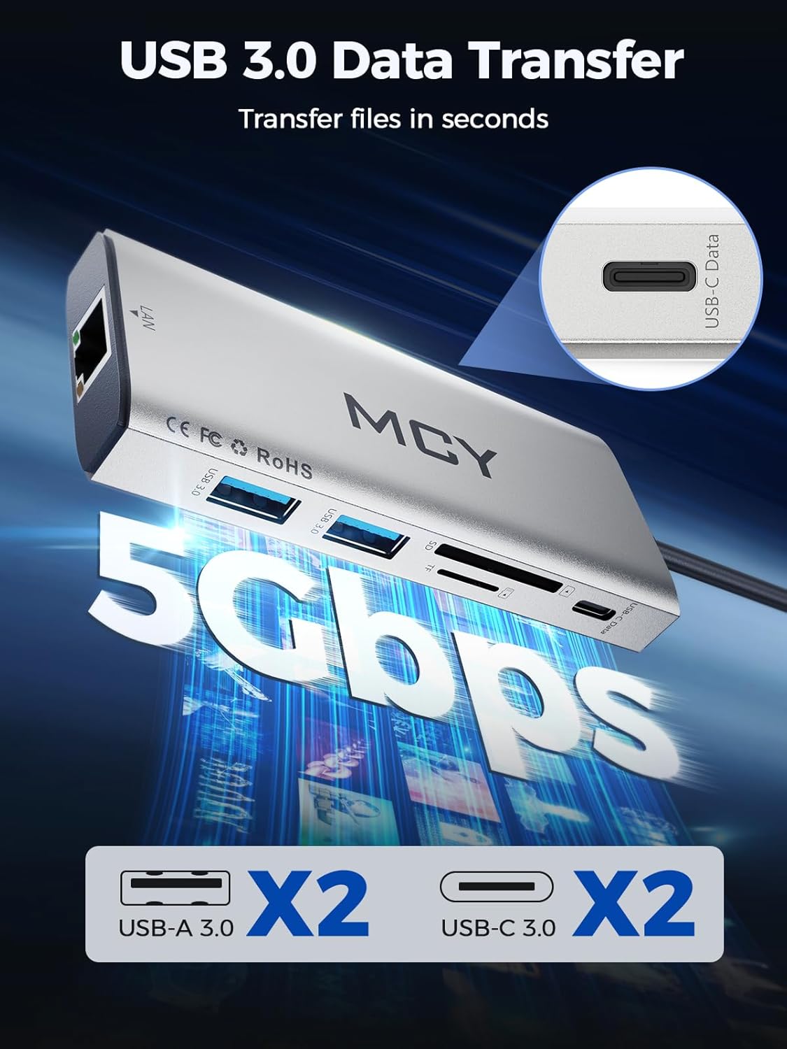 MCY USB C Hub,Laptop Docking Station Dual Monitor Single 8K,2x4K@60Hz,10 in 1 Type-C Multiport Adapter with 2 HDMI,PD100W,Extender Splitter,Card Reader,Ethernet Dock for Mac/Dell/HP/Surface/Steam Deck