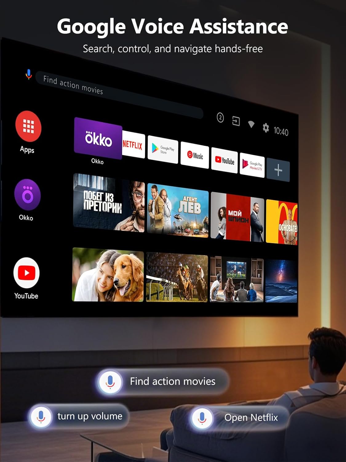 Smart Projector 4K Home Theater, 2025 Android TV Proyector with Netflix Licensed WiFi 6 Bluetooth 5.4 Dolby, Wireless LED Movie Gaming 4K Projectors Auto Focus HDR10+ HDMI ARC 1700ANSI Voice Control