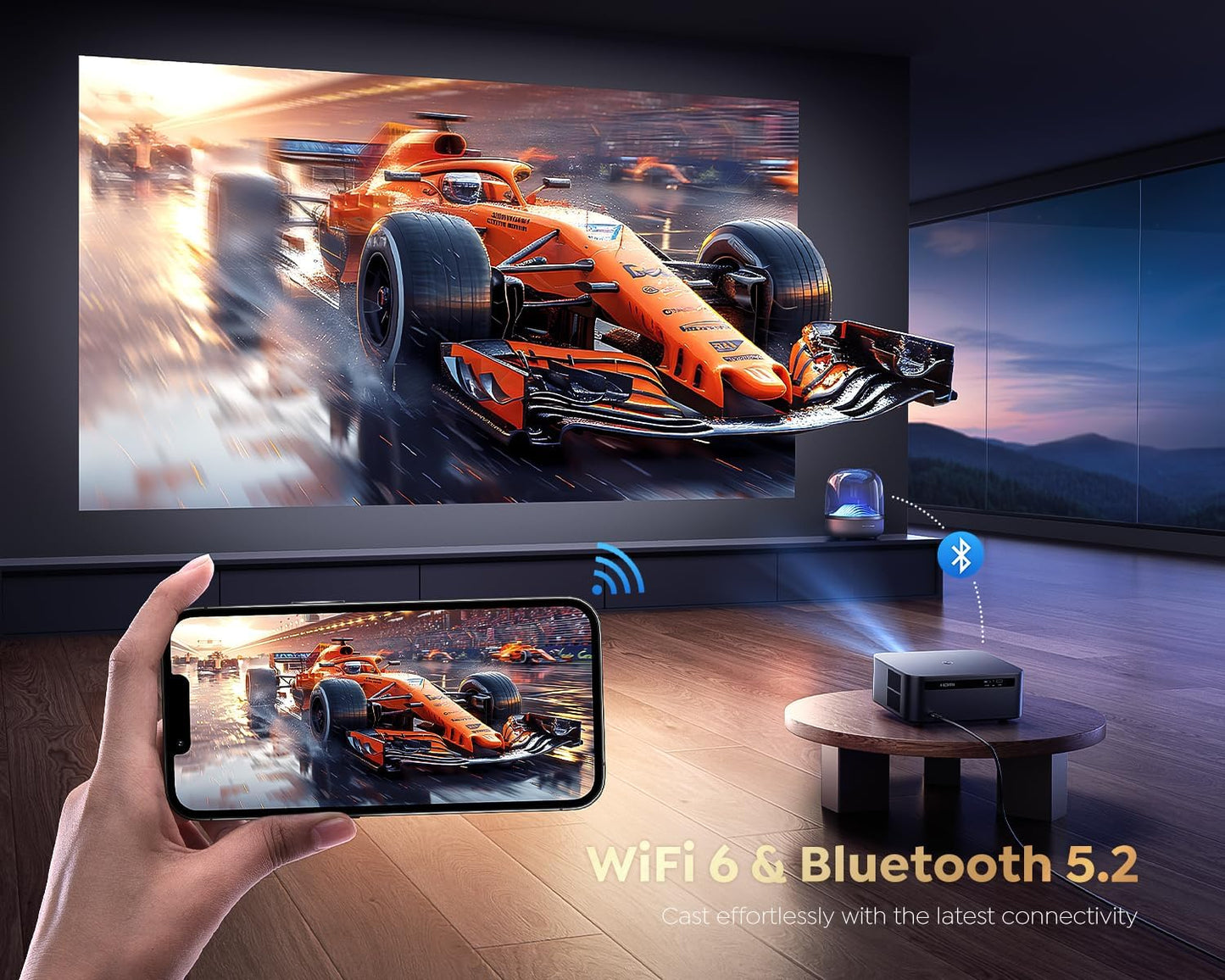 [1500 ANSI/Google TV/Voice Control]Smart Projector with WiFi 6 and Bluetooth, Netflix-Licensed 4K Support, Outdoor Movie Proyector, 1080P Home Ceiling Auto Focus Projector, PUTRIMS K12 Gray