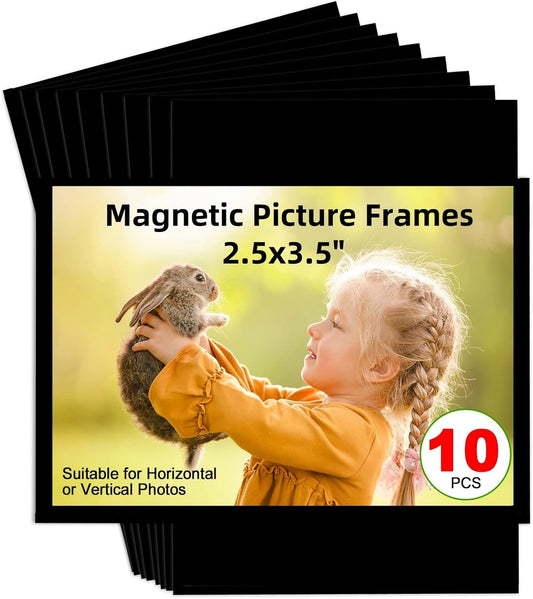 Magnetic Picture Frame 2.5X3.5,Black 10 Pieces,Wallet Size Photo Magnets Sleeves for Refrigerator