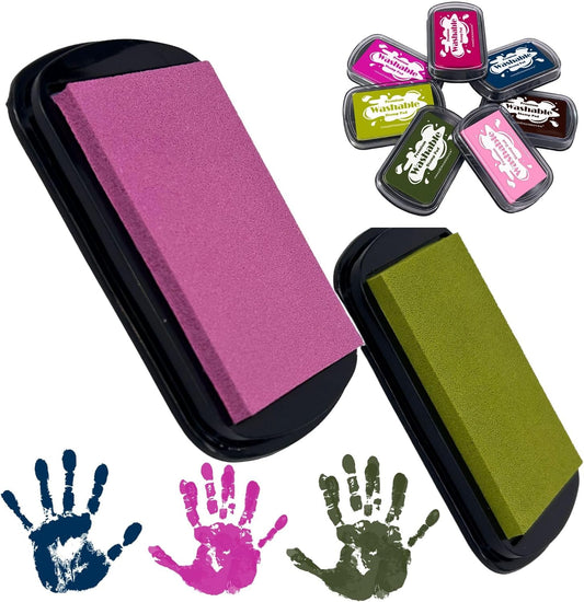 7 Washable Ink Pad, Stamps for Kids, Kids Crafts, Paw Print Kit, Baby Footprint Kit, Stamp Pads for Baby Shower on Scrapbooking, Fingerprint Ink Pad, Easy to Wash Off Skin| Large | Safe Non-Toxic