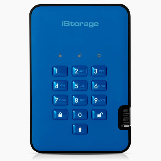 iStorage diskAshur2 HDD 3TB Blue | Secure portable hard drive | Password protected | Dust & water resistant | Hardware Encryption