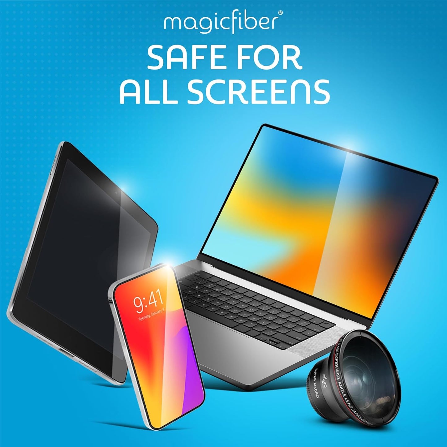 MagicFiber Microfiber Cleaning Cloths, 2 Pack - Premium Cloth for Glasses, Lens, Screens & More