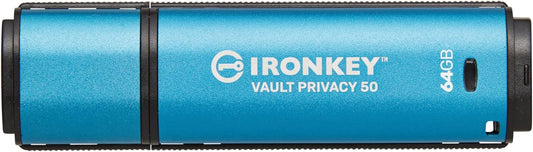 Kingston Ironkey Vault Privacy 50 USB 64GB Flash Drive | FIPS 197 Certified | XTS-AES 256-bit | BadUSB and Brute Force Protection | Mult-Password Option | IKVP50/64GB