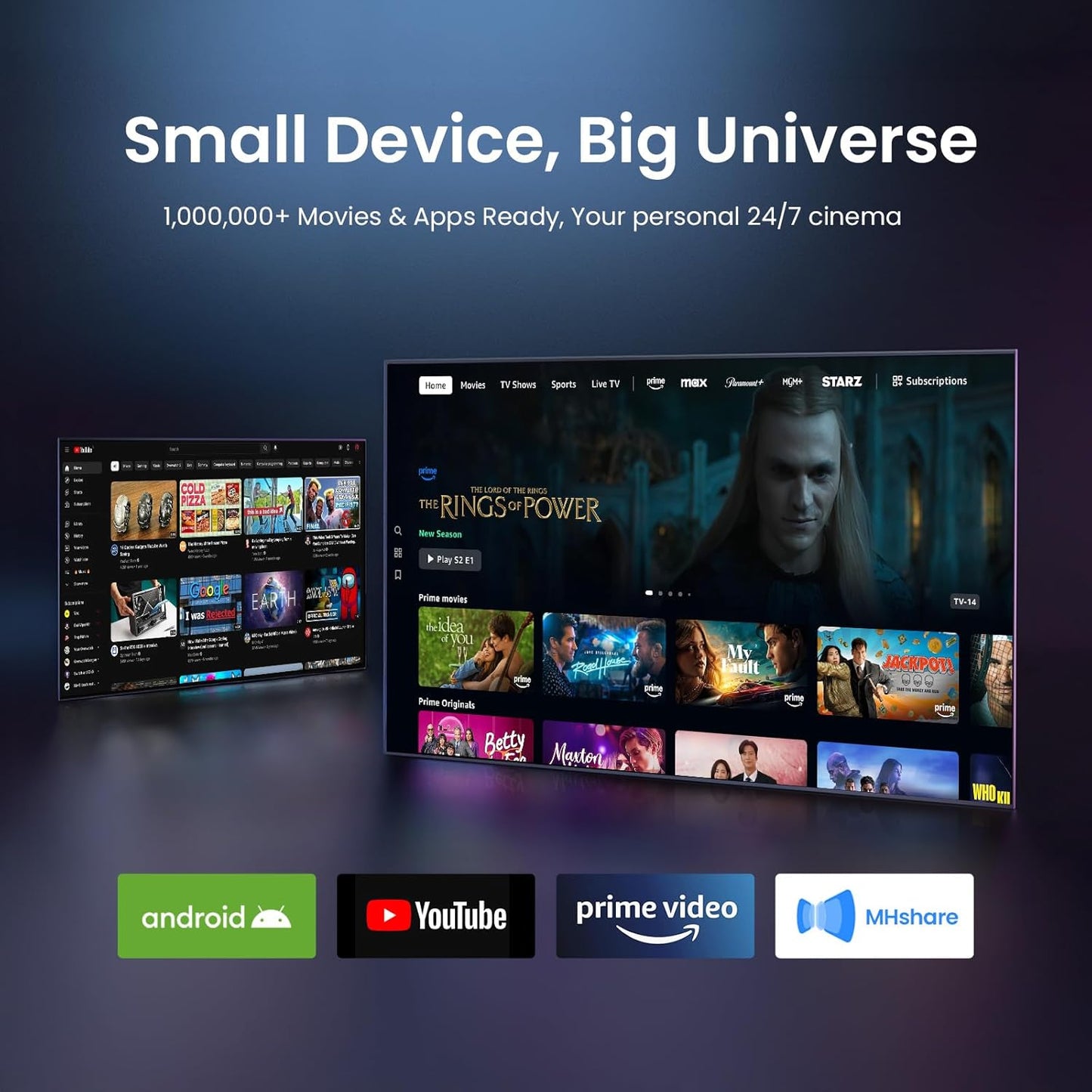 [Auto Focus & Keystone/4K Support] Yaber U11 Smart Projector with WiFi and Bluetooth, Dual Stereo Speakers, Movie Projector with Built_in Apps | Instant Setup for Home & Outdoor Movies