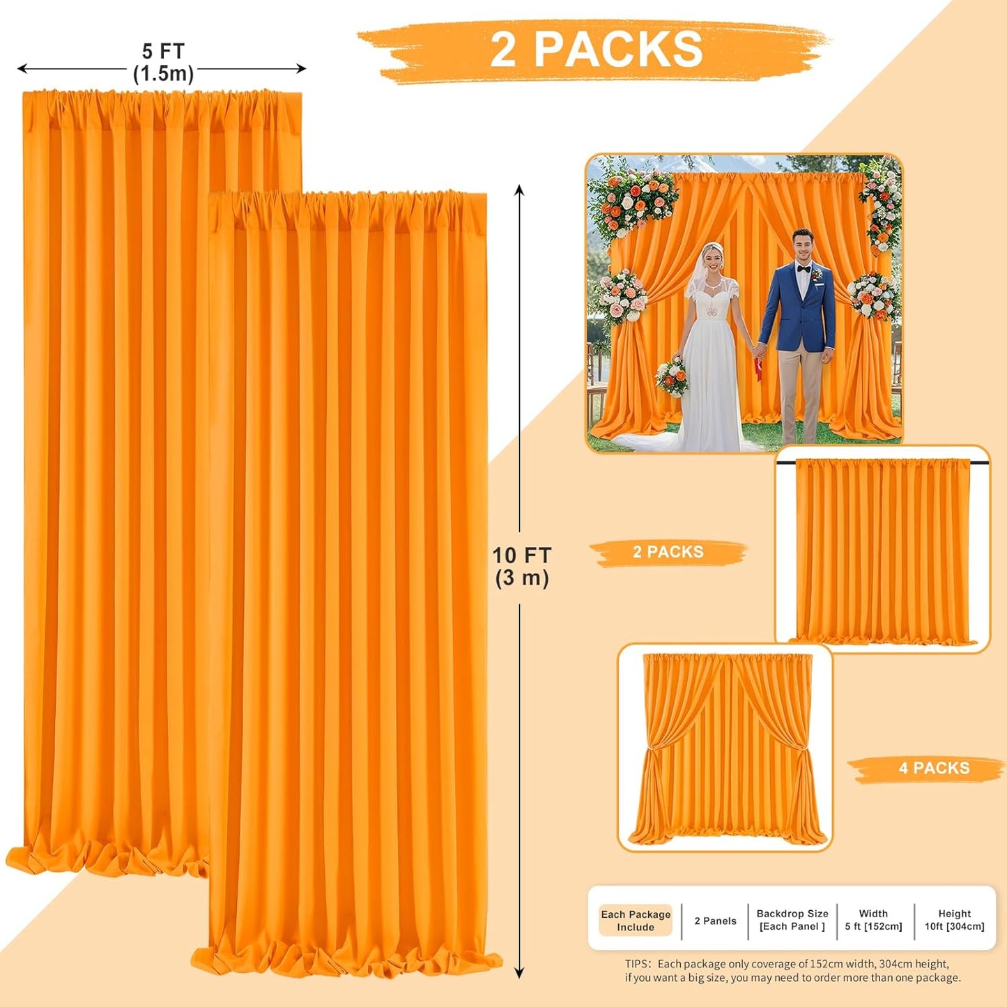 Orange Backdrop Curtains 2 Panels 5ft x 10ft Polyester Photo Drapes for Backdrop Halloween Home Party Decorations