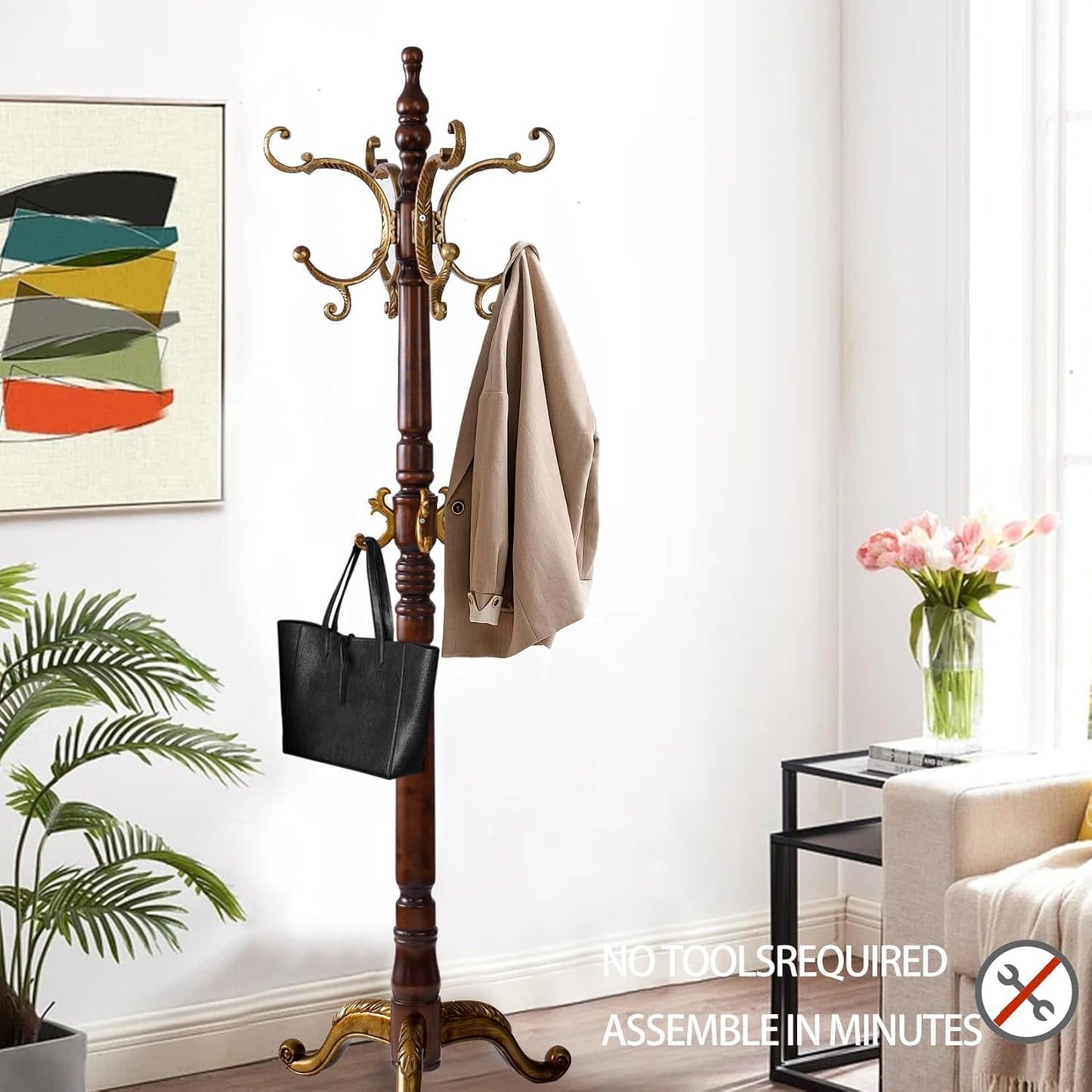 Wooden Coat Racks, Retro 78" Coat Tree with 12 Hooks & Stable Triangular Base, Entryway Coat Rack Freestanding for Hat, Clothes, Scarves, Handbags, Umbrella (Vintage)