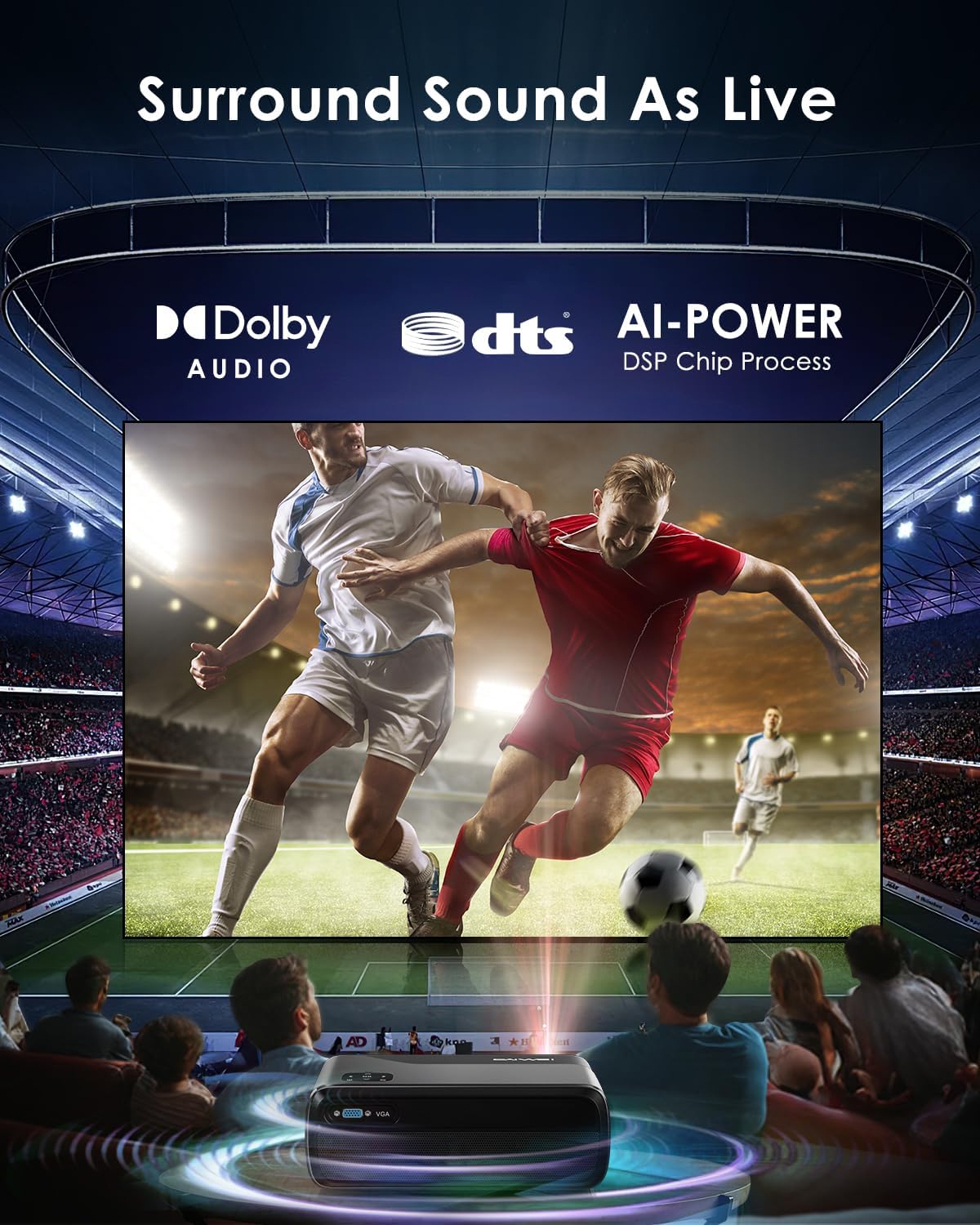 Portable Smart Projector Netflix Officially,AI Auto Focus&Keystone,1200ANSI 4K Support,WiFi6+2.4/5G WiFi,Two-way Bluetooth,Dolby Audio,HDR10,Android TV 11.0,Google Assistant,Home Theater Outdoor Movie