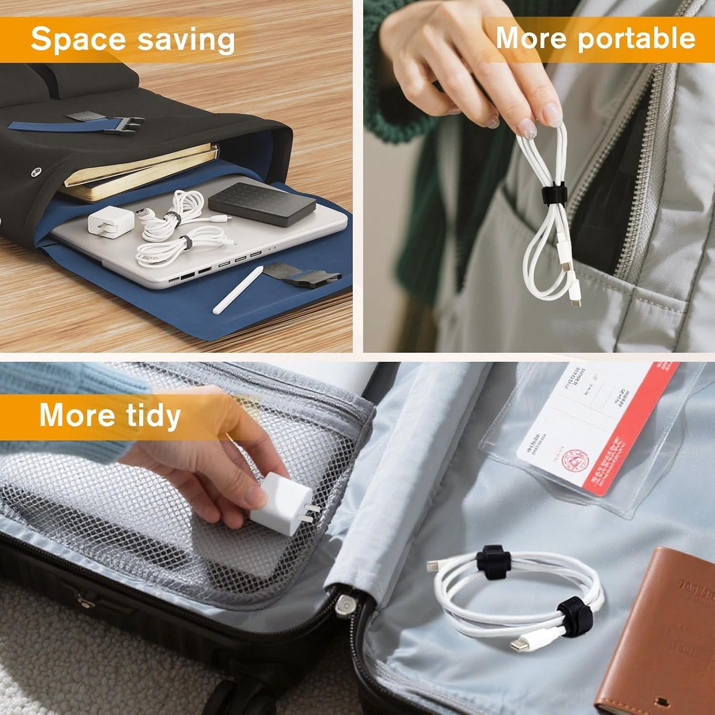 CableGeeker 60 PCS Reusable Cable Ties (6 Inch) - Adjustable Hook and Loop Cord Straps, Wire Organizer for Home, Office, Electronics - Black