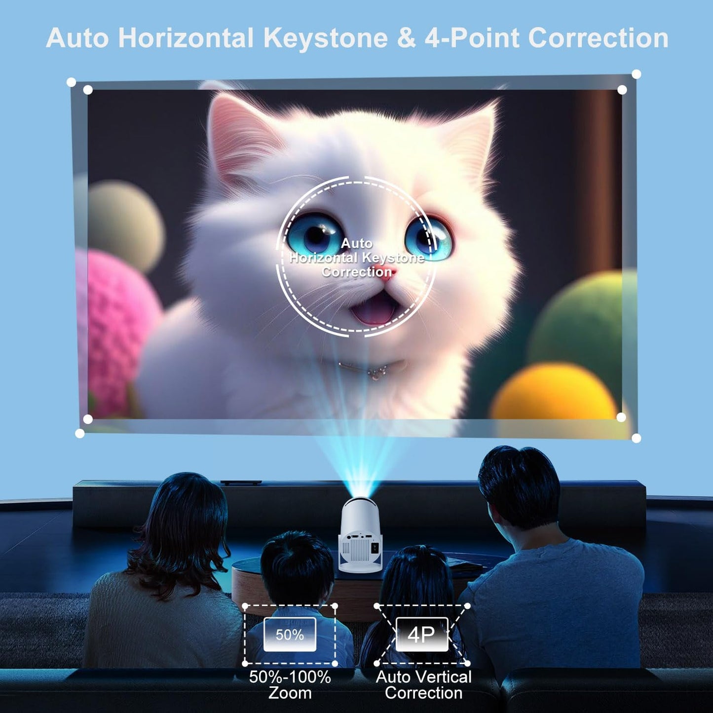 Smart HY300 Projector With Built-in Apps, Wifi Bluetooth 4K 1080P, Auto Keystone, Short Throw and 180 Adjustable, Mini Portable Outdoor Movie (White)