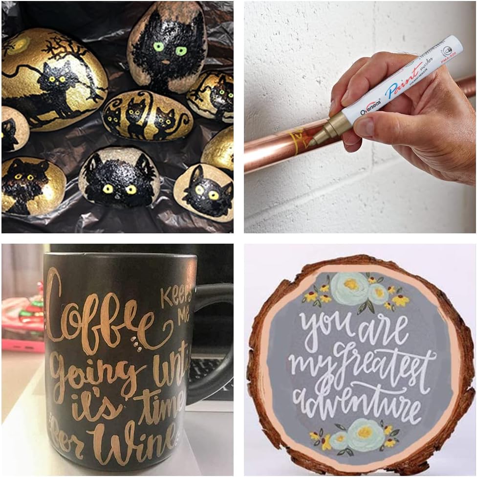 Overseas Permanent Paint Pens Light Green Markers - 2 Pack Oil Based Paint Markers, Medium Tip, Quick Drying and Waterproof Marker Pen for Metal, Rock Painting, Wood, Plastic, Canvas, Glass, Mugs