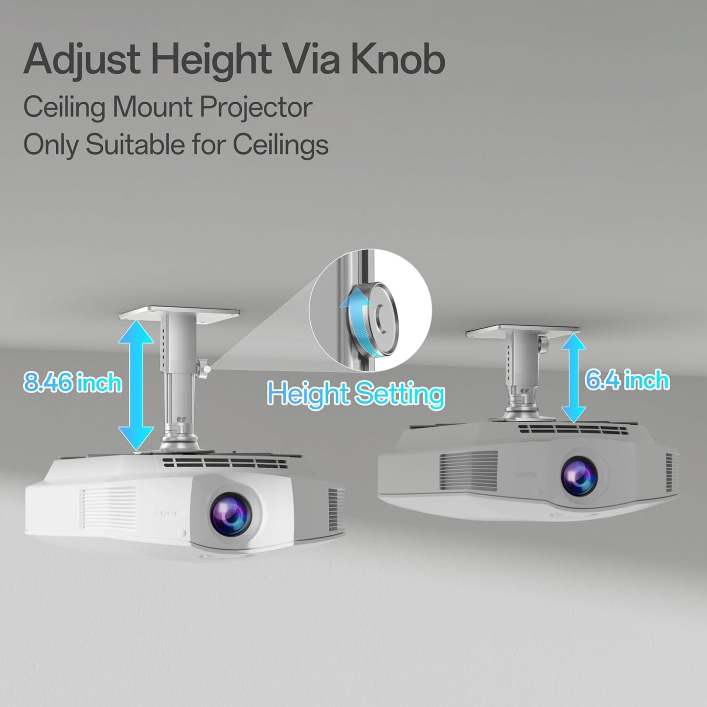 Large Projector Ceiling Mount with Adjustable Height and Extendable Arms, Projector Stand for Engineering Projectors, for Patio Outdoor/Indoor/Office/Livingroom- Silver