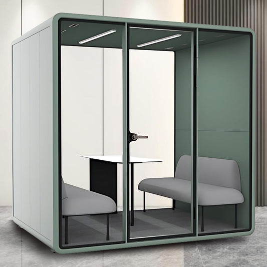 Office Sound Booth with Audio Privacy - Soundproof Recording Booth Includes Green Frame with Curved Corners,Soundproof Room with Light,Steel Plate Structure for Negotiation (90.55IN×70.27IN)