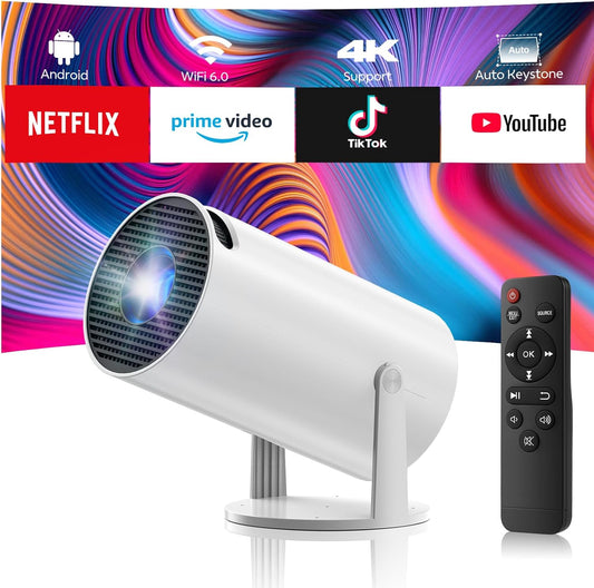 Projector with WiFi and Bluetooth, Mini Projector, 4K 1080P Support Portable Wireless Movie Projectors 220° Rotatable 130'' Screen Auto Keystone Compatible with HDMI/iPhone/TV Stick for Bedroom Indoor