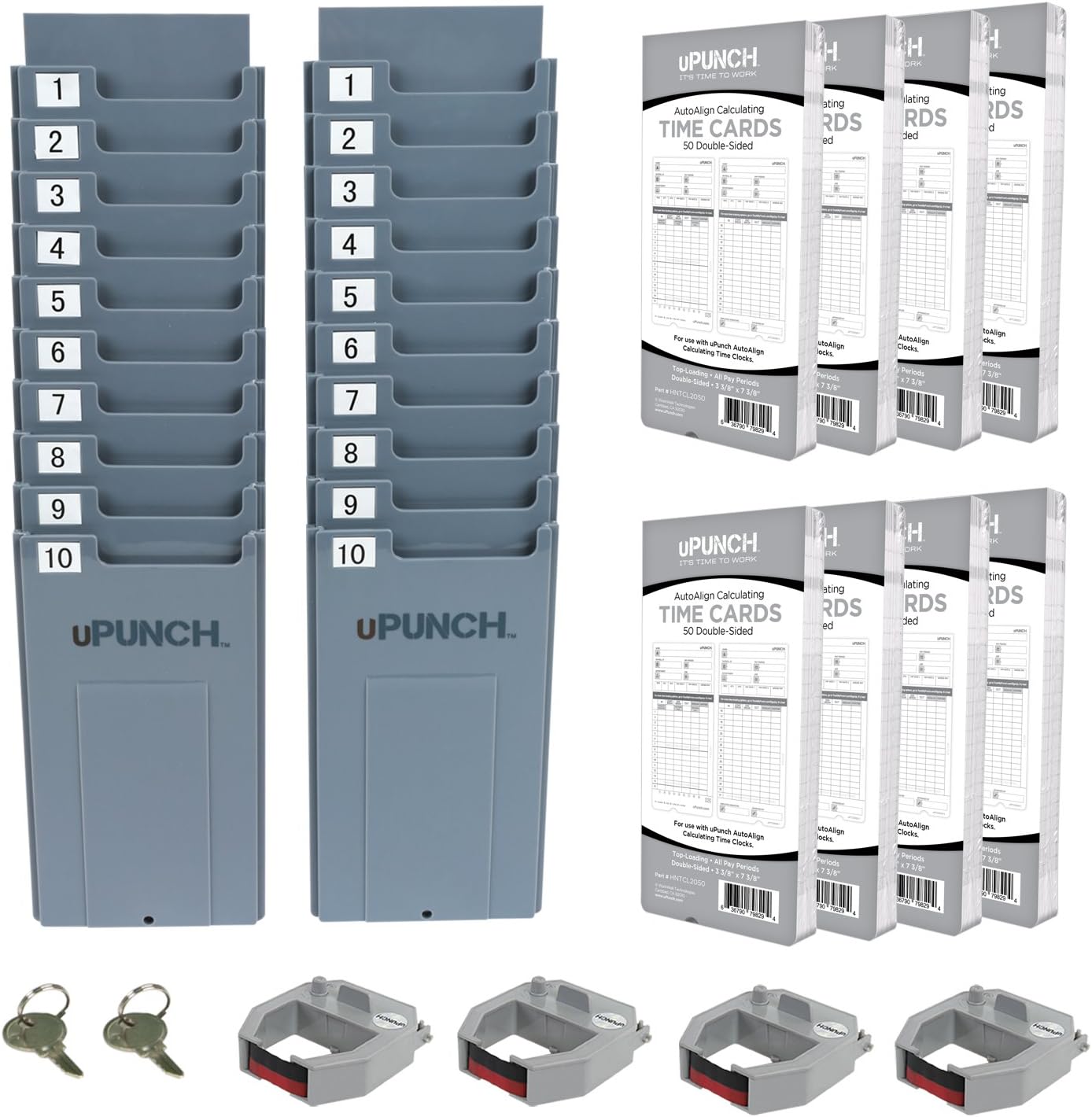 uPunch HN4540 Comprehensive Small Business Start-Up Kit: AutoAlign Calculating Time Clock System with 400 Time Cards, Ribbons, and Racks