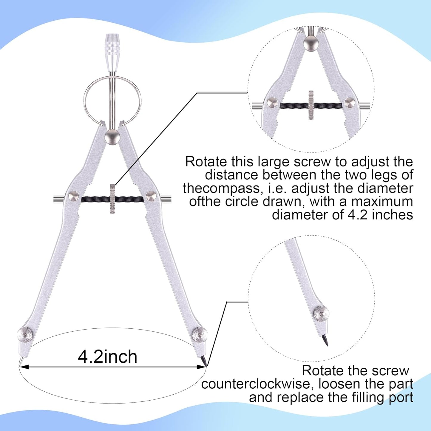 Compass and Protractor Set, Professional Drawing Compass Tool, Metal Compass with Extra Refills, Compass for Geometry and 6 Inch Math Protractors 180 Degree (Pink)