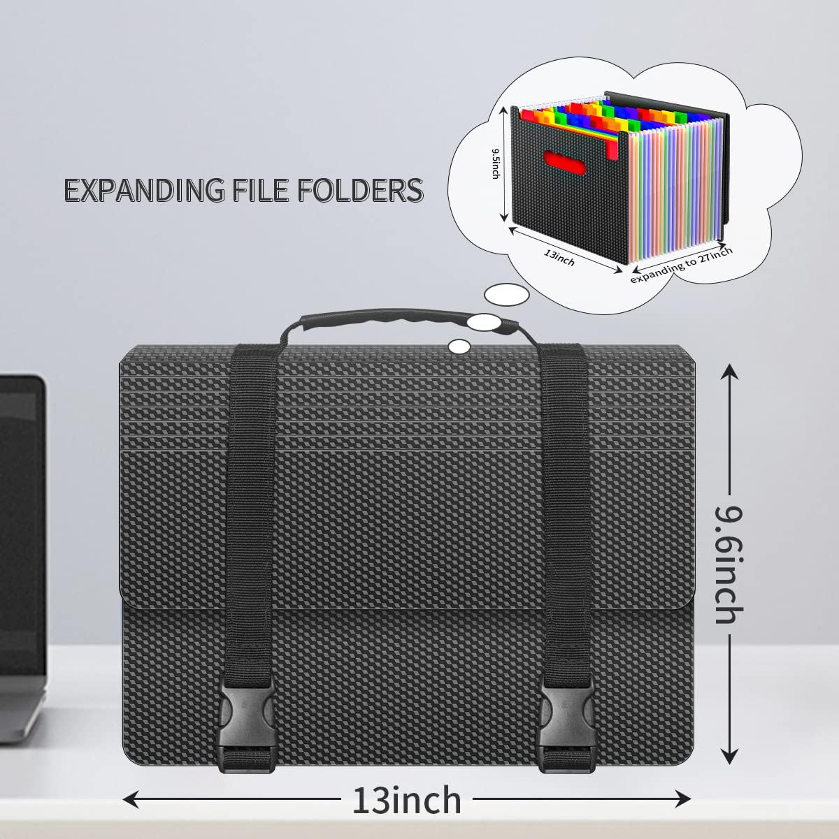 Expanding File Folders,25 Pockets Accordion File Organizer,Expandable Filing Folder with Handle,Portable File Box for Receipt,Bill,Paper,A4/Letter Size,2 Adjustable Straps,Diamond