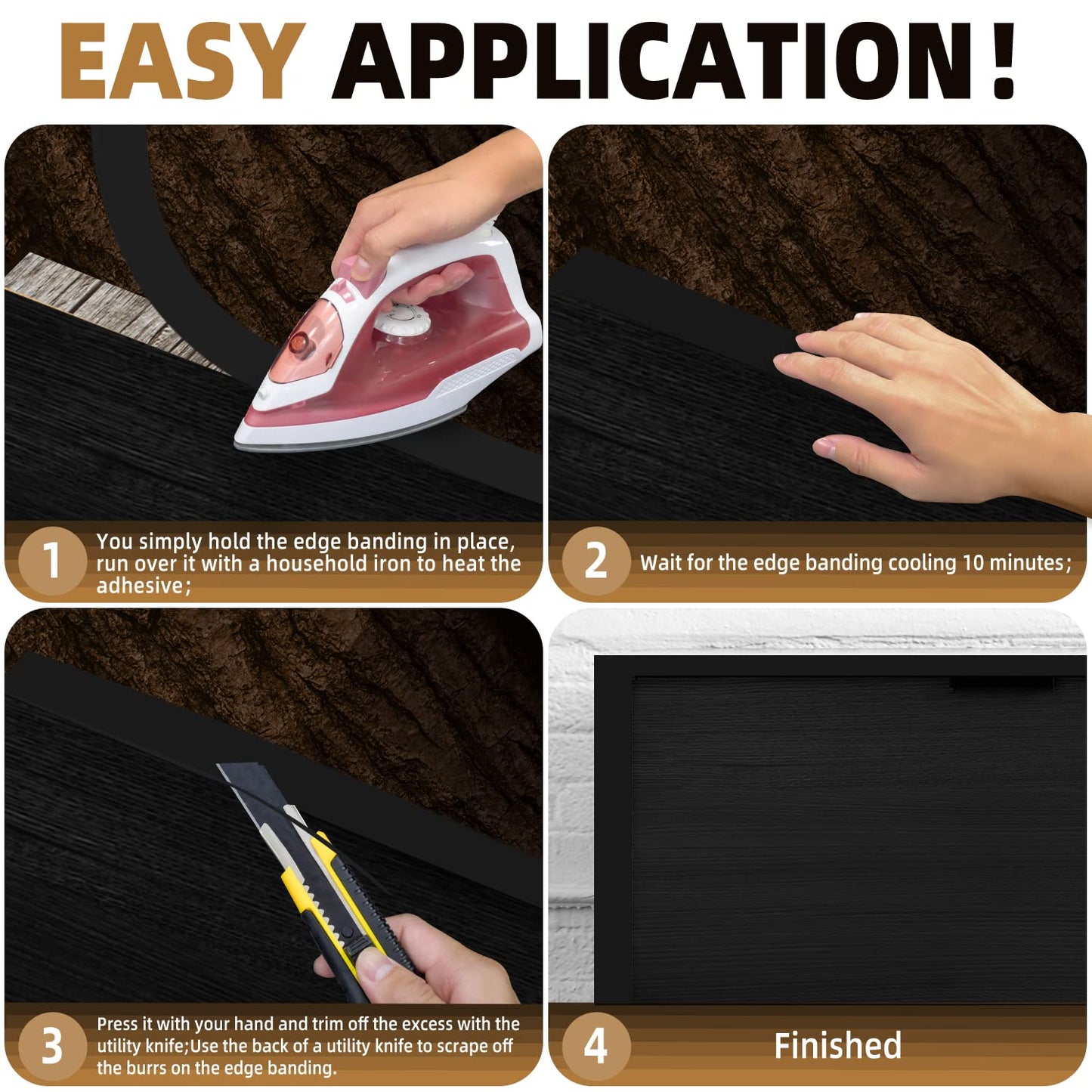 GSCIT Club Black Edge Banding, 1 1/2 Inch x 100ft Melamine With Hot Melt Adhesive Preglued Cabinet Flexible Black Veneer Edging