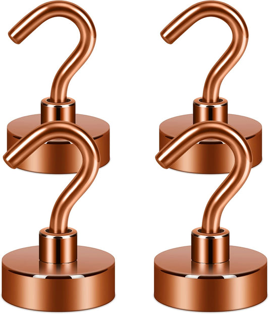 Neosmuk Magnetic Hooks,Heavy Duty Earth Magnets with Hook for Refrigerator, Extra Strong Cruise Hook for Hanging, Magnetic Hanger for Cabins, Grill (Bronze, Pack of 4)