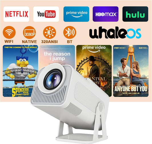 [Netflix Licensed] Smart Mini Projector 320ANSI Native 1080P 4K Support with Official Apps, Portable Projector with WiFi and BT for Home Theater/Outdoor/Bedroom HY320 NTV