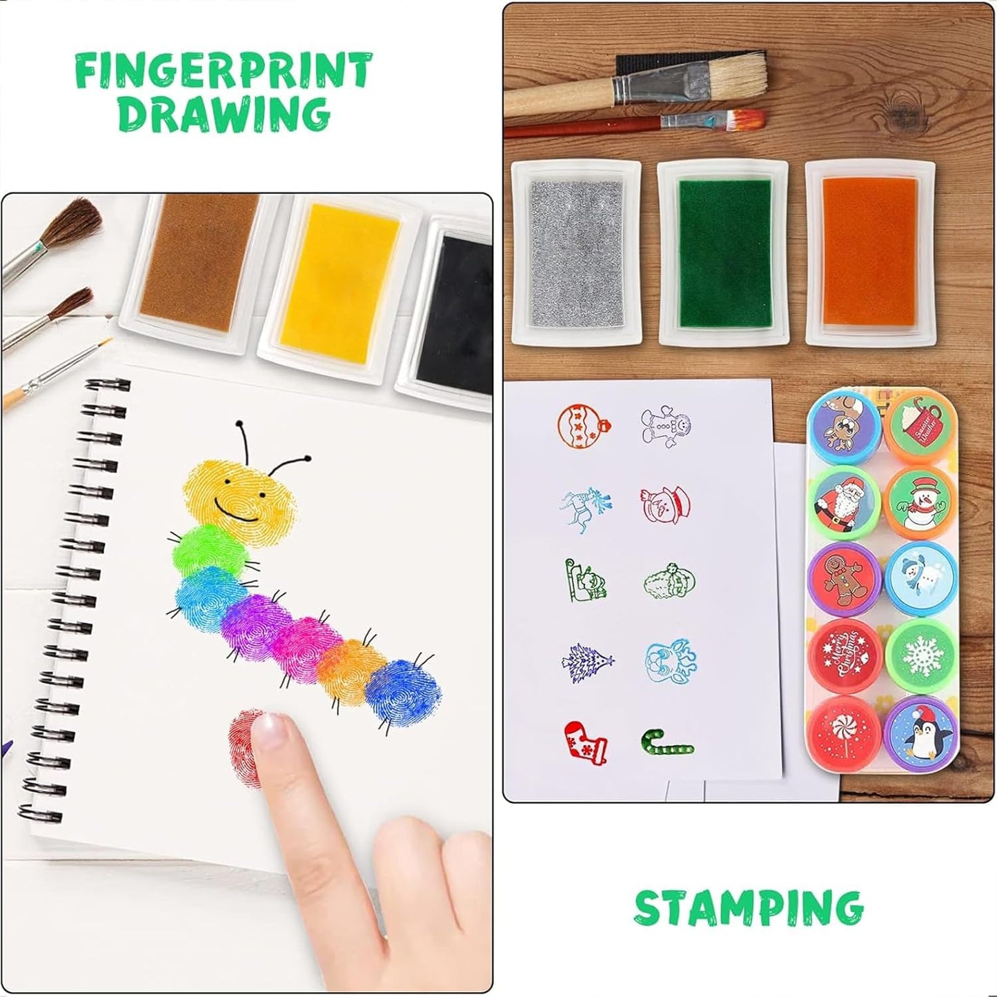 DEAYOU 30 Pack Craft Ink Pads, Washable Finger Stamp Pad for Rubber Stamps, Card Making, Paper, Wood, Fabric, Scrapbooking, DIY, Children, Adult, 15 Colors