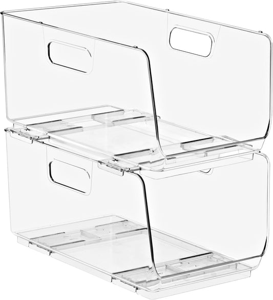 Sorbus Stackable Storage Bins Open Front - Clear Stackable Storage Bins - Pantry Bins for Storage and Organization - Acrylic Stackable Bins for Kitchen - Clear Pantry Organizer Bins (Medium 2 Pack)