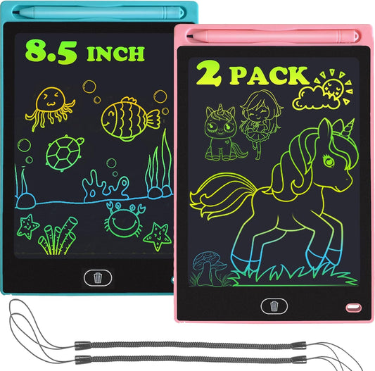 2 Pack LCD Writing Tablet for Kids 8.5 Inch Colorful Toddler Drawing Board Kids Travel Games Activity Learning Doodle Board Toys Gift for Age 3 4 5 6 7 8 Year Old Girls Boys (Blue+Pink)