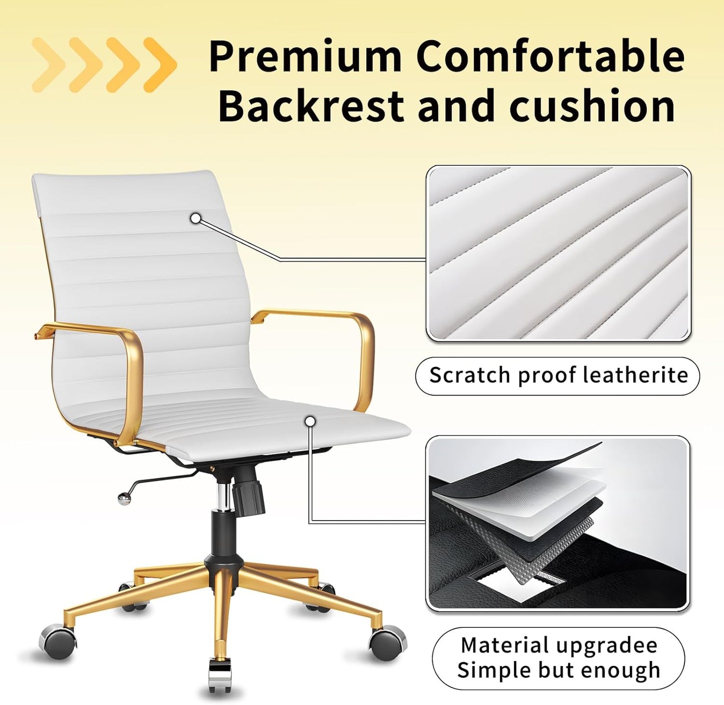 Chair, Desk Computer Chair ，with Armrests ，Ergonomic Office Chair for Home and Office, 17.32 x 22.83 x 35.43 inches, Multiple Colors (Gold White)