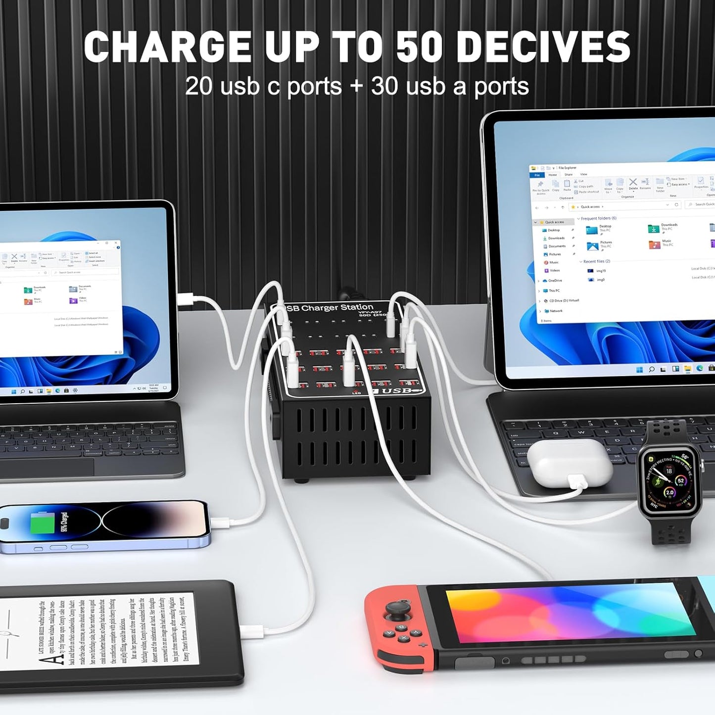 250W Desktop Charging Station, 30 USB A + 20 USB C, Multi Port Charging Station for Phones, Tablets, Watches, and More [Lcoco&Dream]