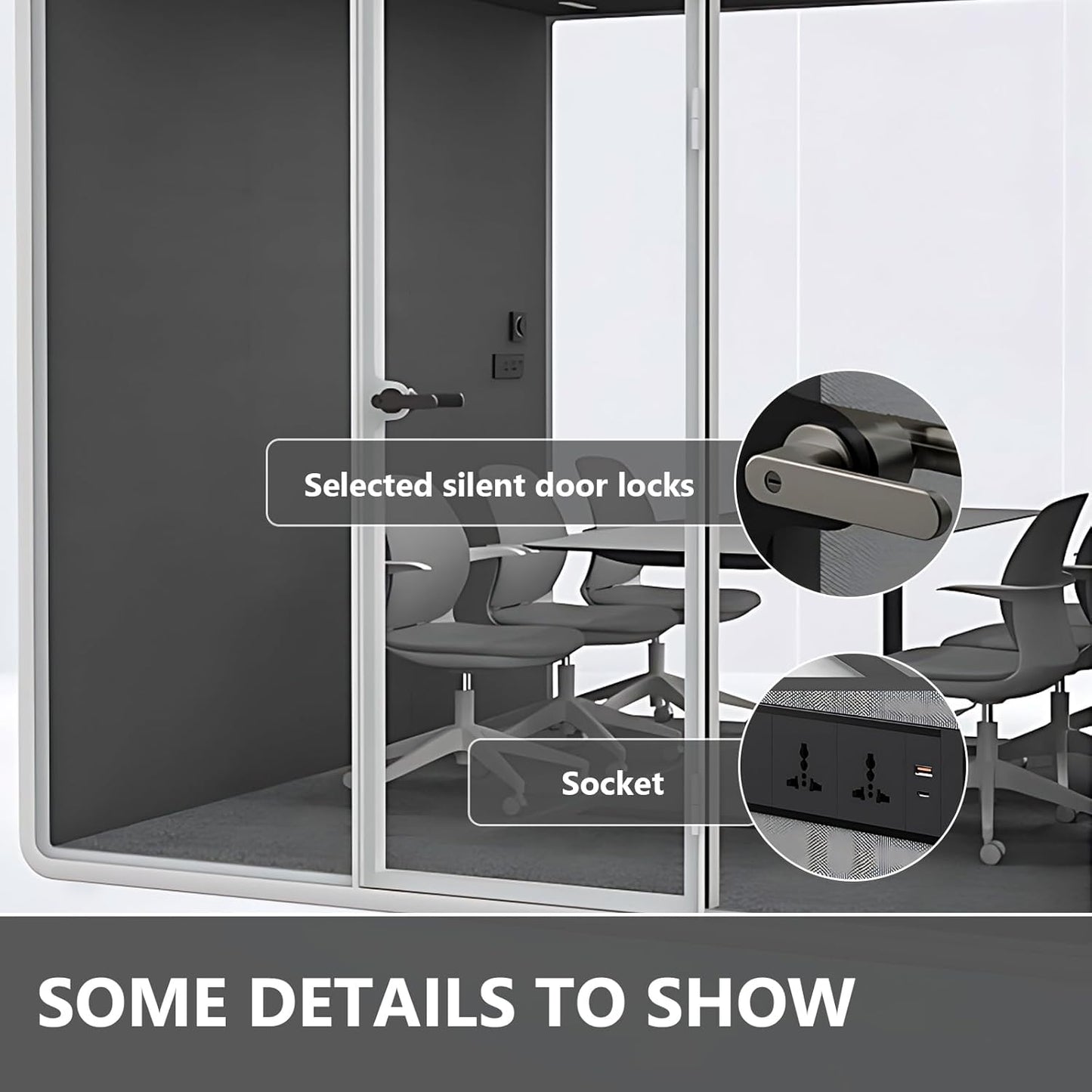 Office Sound Booth with Audio Privacy - Portable Soundproof Booth Includes White Frame with Curved Corners,Soundproof Room with Light,Fans, Magnetic Door Lock for Meeting Room (102.36IN)