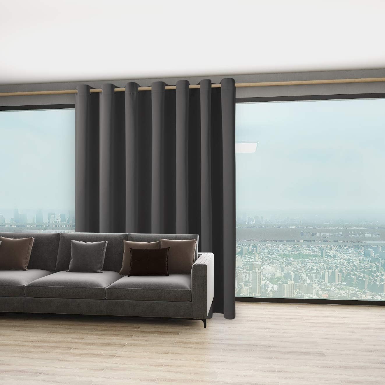 BONZER Extra Wide Room Divider Curtain Total Privacy Wall Grommet Top Thermal Insulated Blackout Curtains for Slide Window, 96L x 150W Inch (8L x 12.5W ft), 1 Panel, Dark Grey