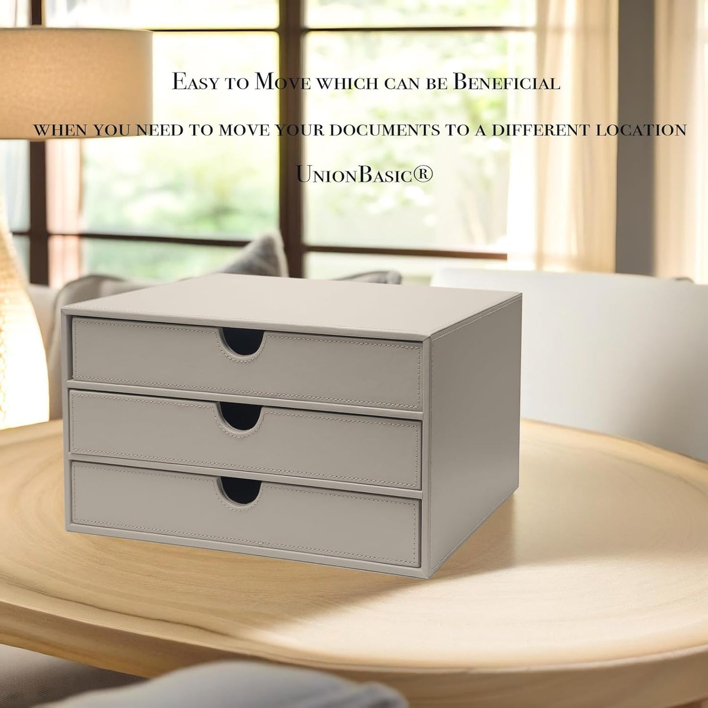 UnionBasic Document Organizer, 3-Drawer File Cabinet Document Storage Box, Office Desktop Filing Organizer, Feather Gray