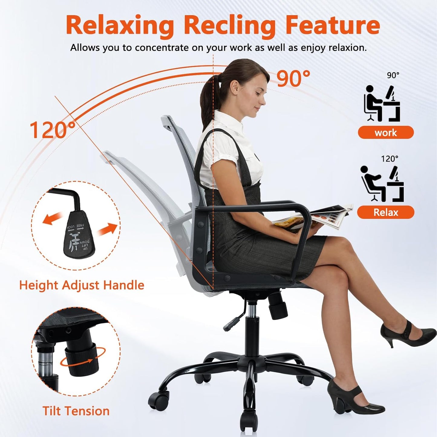 CLATINA Ergonomic Office Desk Chair - Mesh Office Chair with Adjustable Lumbar Support, Rolling Comfortable Computer Task Chairs with Arms for Home Conference-Gray, 2 Pack