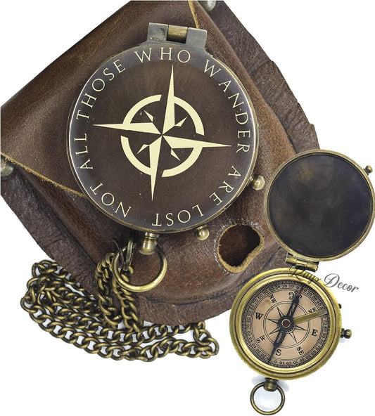 Personalized Engraved Compass Brass Metal Directional Compass with Leather Cover Gift for Husband, Personalized, Communion Gift, Gift for Him & Her, Luxury
