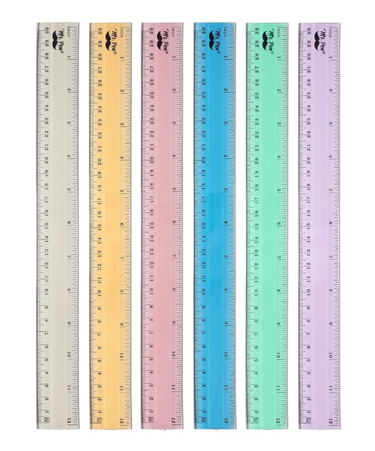Mr. Pen- Plastic Rulers, 12 Inch, 6 Pack, Morandi Colors, Metric & Imperial, Clear Ruler Set