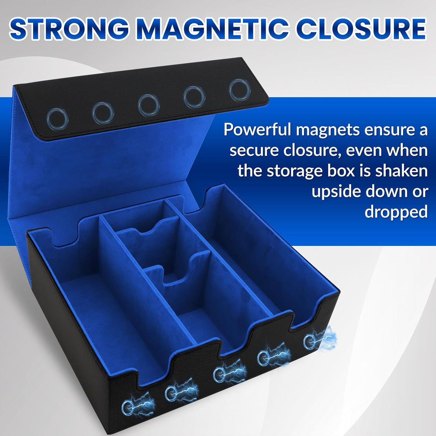 Card Storage Box for Trading Cards, Holds 5 MTG Decks Card Box or 2200+ Cards, Leather Magnetic Closure TCG Storage Box for MTG, YuGiOh, Sports Cards, with 13 Card Dividers & Dice Tray