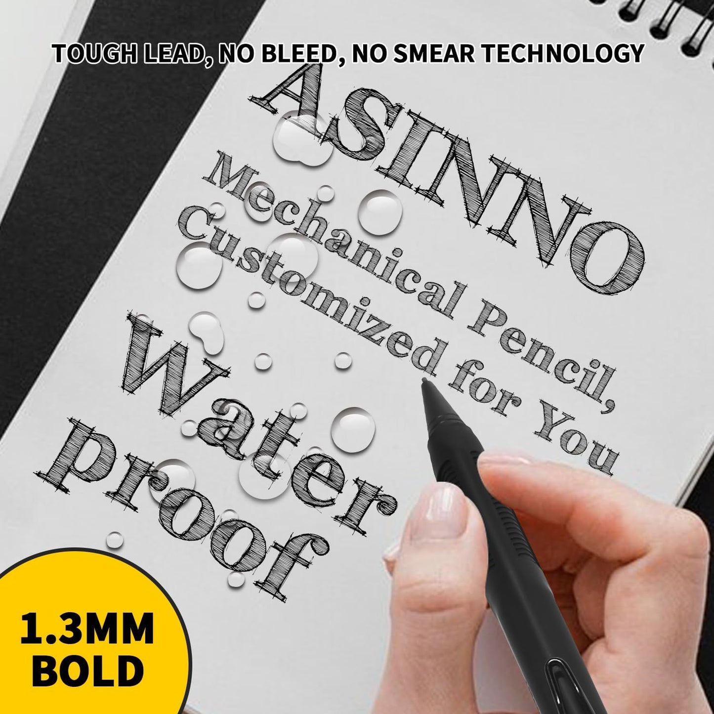 ASINNO 1.3 MM Mechanical Pencil, Weatherproof 2B Dark Lead, Heavy Duty Mechanical Pencil Woodworking Pencils with 20 Lead Refills and 4 Erasers, for Outdoor Marking Drafting Drawing Sketching