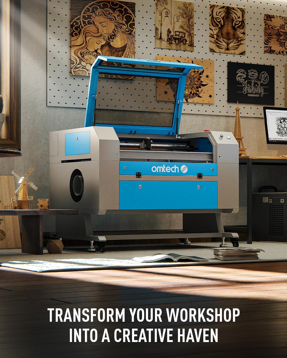 OMTech 90W CO2 Laser Engraver with LightBurn, 20x28 Inch Laser Engraving Cutting Machine with Autofocus Autolift 4 Way Pass Air Assist Water Pump, Commercial Laser Cutter for Wood Glass Acrylic More