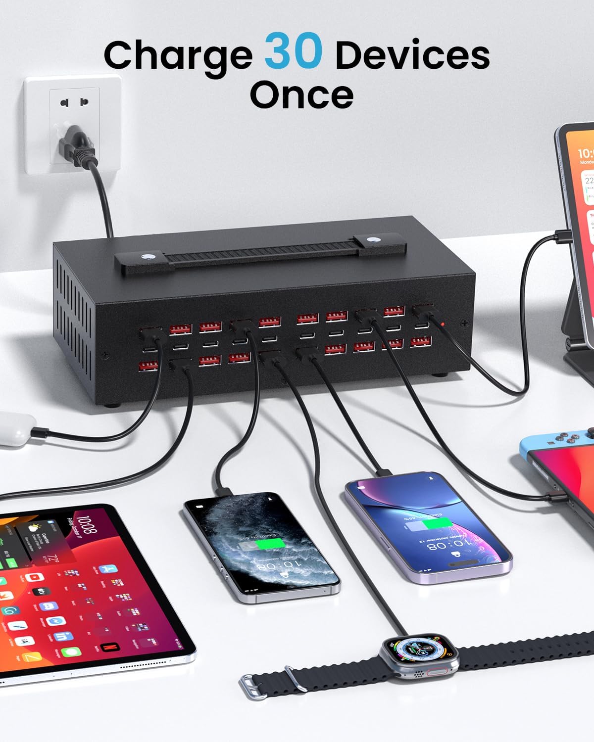 250W USB~c Charging Station, 30 Port (20 USB A & 10 USB~C Port) USB Charger Block, Fast Charging Station for Multiple Devices, Desktop Charger Compatible for iPhone, iPad, Tablets
