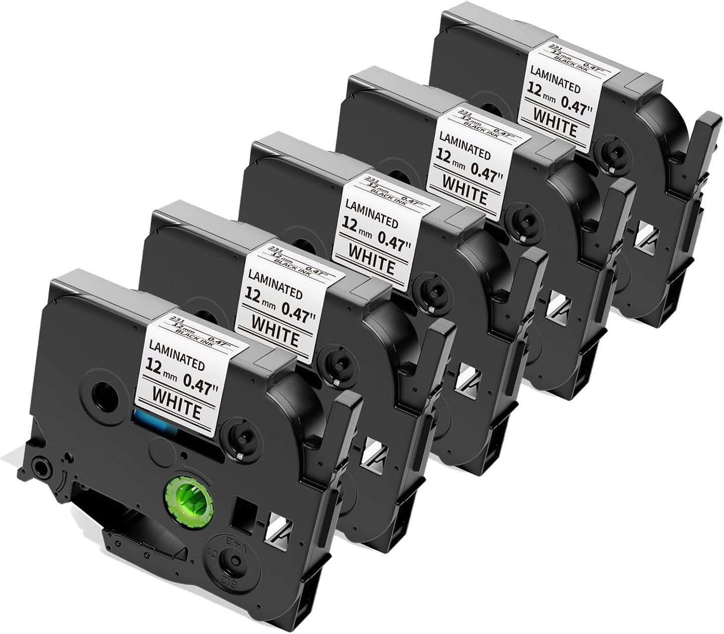 Anycolor Compatible with Brother P Touch Label Tape TZe TZ Tape 12mm 0.47 Laminated White Replace for TZe-231 Label Maker Tape Ptouch PT-D210 PT-D220 PT-H110 PT-D610BT PT-D600 PT-D410 PT-D400, 5pk