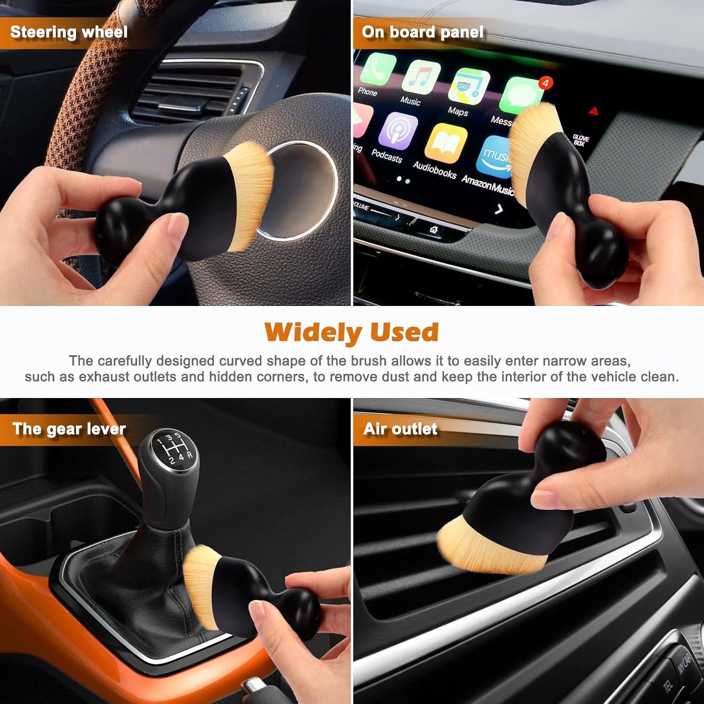 Car Interior Detailing Brush, 2PCS Car Interior Cleaning Soft Brush, Curved Design Car Cleaning Brush Dust Collectors, Car Interior Cleaning Tool Brush with Cover