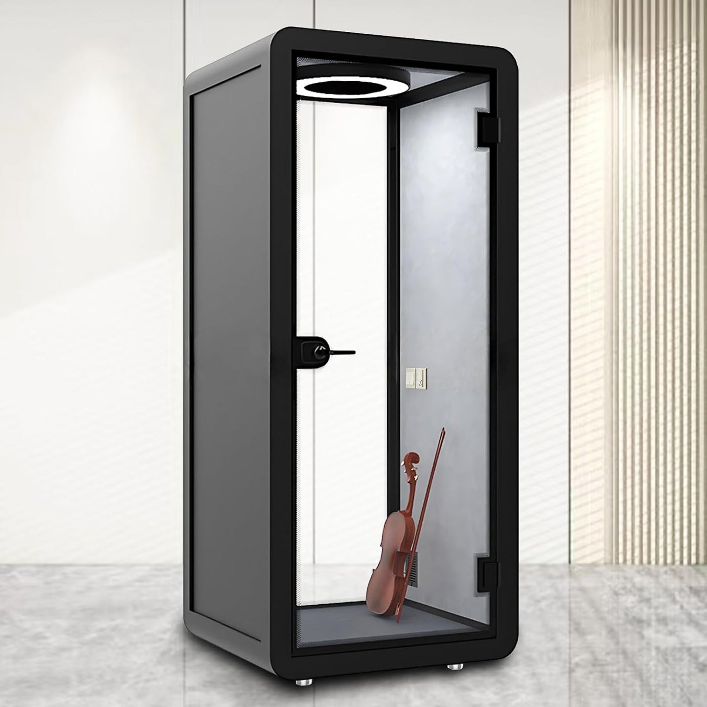 Office Sound Booth with Audio Privacy - Modern Soundproof Booth Includes Black Frame Design,Simple Soundproof Room with Light, Socket,Casters for Office,Telephone (39.37IN)