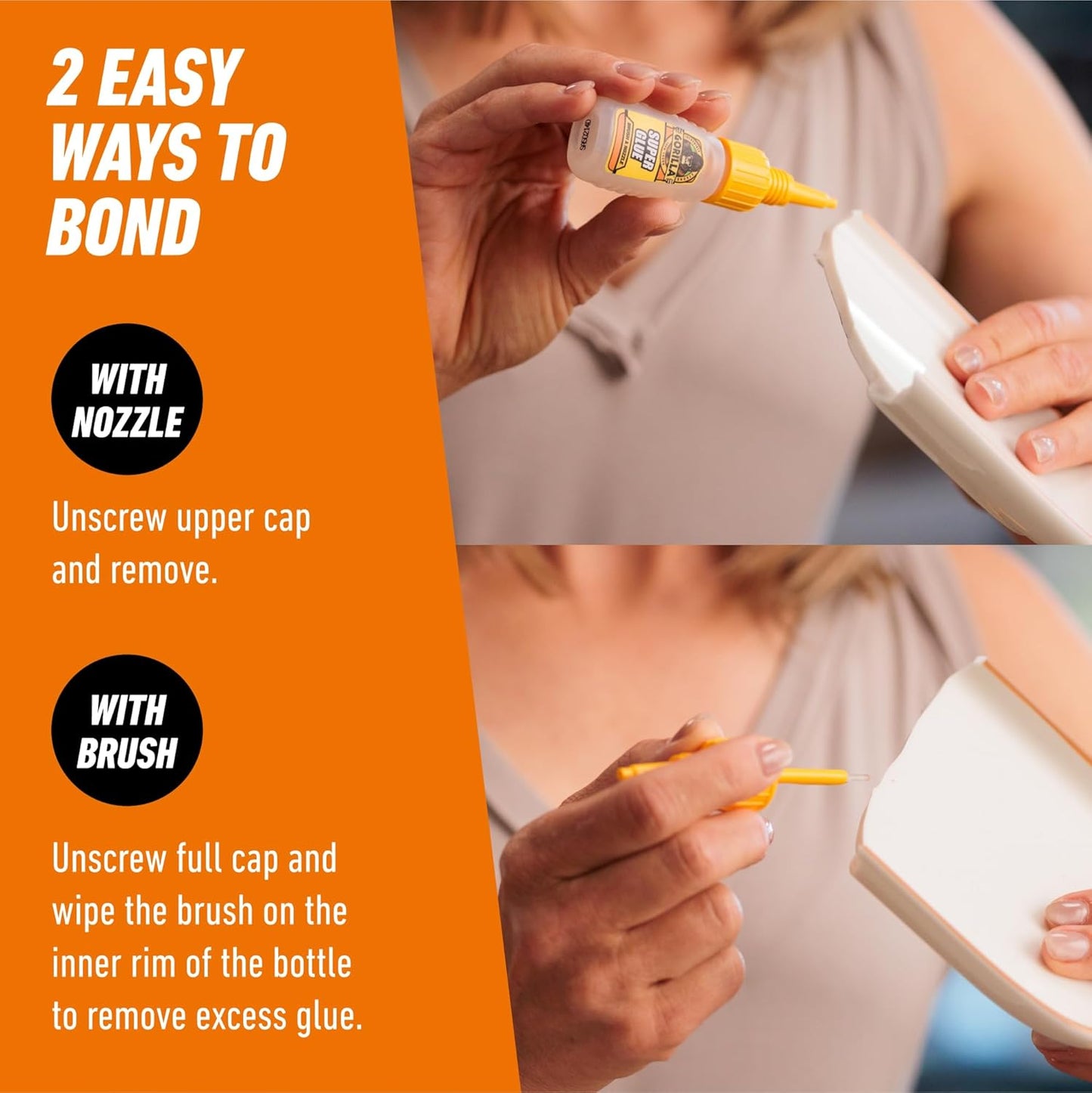 Gorilla Super Glue with Brush & Nozzle Applicator, Clear Glue, 12 Gram (Pack of 1) - All Purpose and Fast Setting for Projects and Repairs