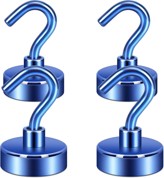 Neosmuk Magnetic Hooks,Heavy Duty Earth Magnets with Hook for Refrigerator, Extra Strong Cruise Hook for Hanging, Magnetic Hanger for Cabins, Grill (Navyblue, Pack of 4)