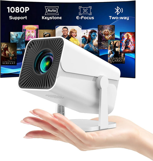 Mini Projector with Bluetooth, Electric Focus Portable Movie Projector with 270° Rotatable, 1080P HD Support, Auto Keystone, Compatible with Smartphone, TV Stick, Laptop, HDMI for Bedroom, Outdoor Use
