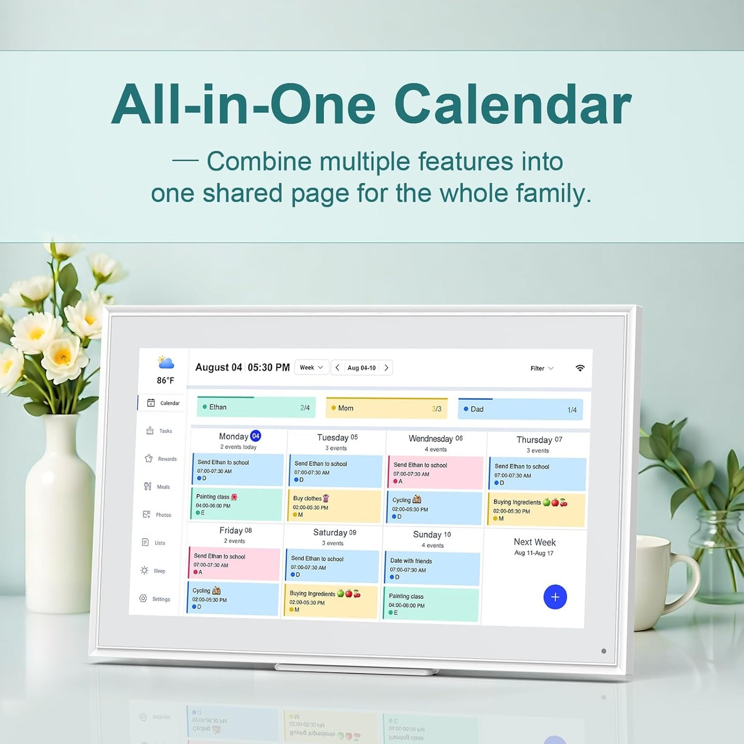 Digital Calendar, 15.6inch Smart WiFi Digital Calendar&Chore Chart, 1920 * 1080 IPS Touch Screen HD Display for Family Schedules, Wall-Mounted, Share Moments Instantly from Anywhere (White, 15.6 inch)