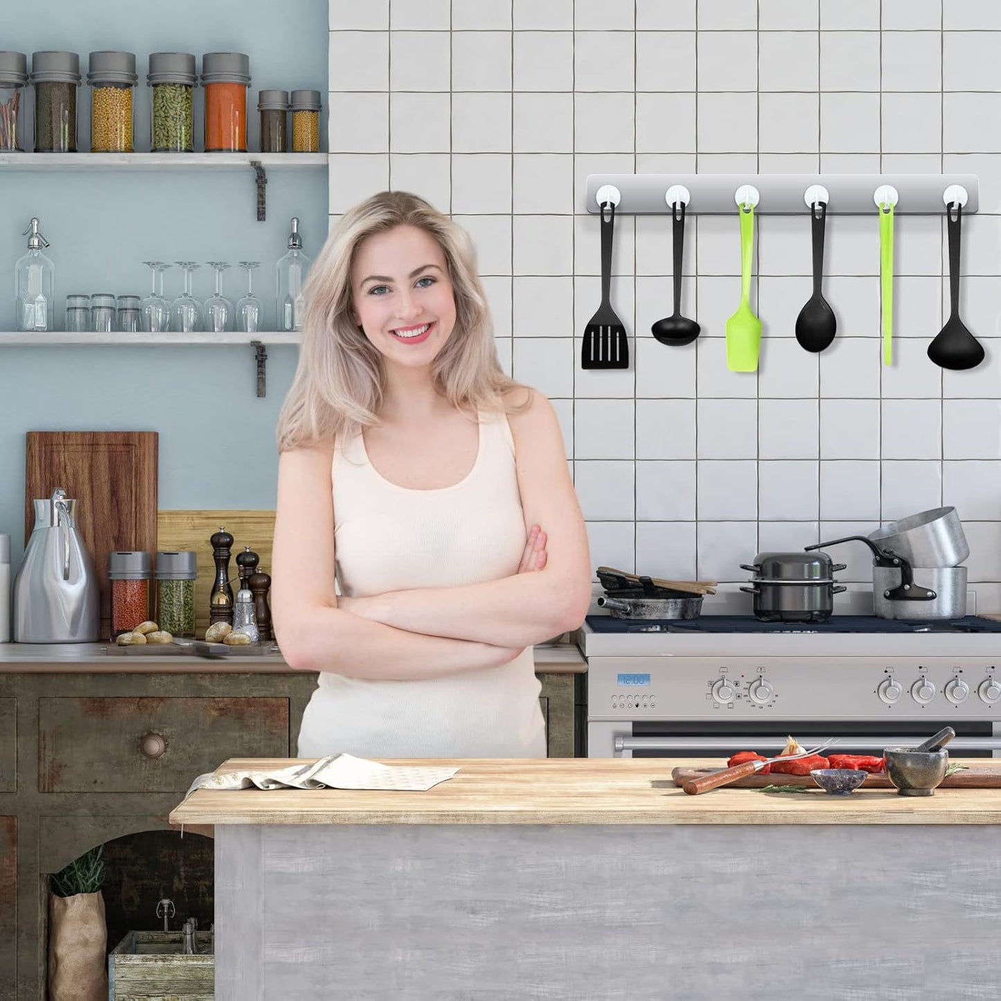 Neosmuk Magnetic Hooks Heavy Duty, Strong Magnet with Hook for Fridge, Super Neodymium Extra Strength Industrial Hooks for Hanging, Magnetic Hanger for Toolbox, Cruise, Grill(White,4 Pack)