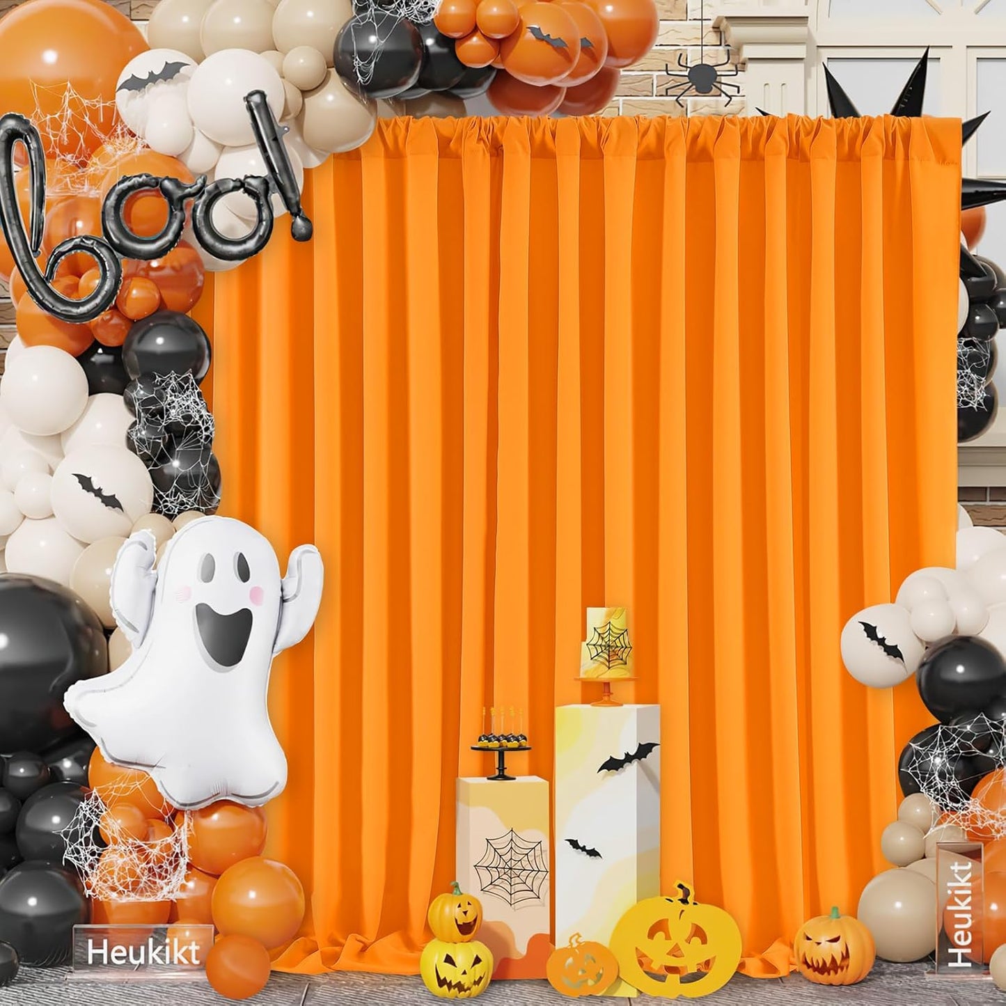 Orange Backdrop Curtains 2 Panels 5ft x 10ft Polyester Photo Drapes for Backdrop Halloween Home Party Decorations