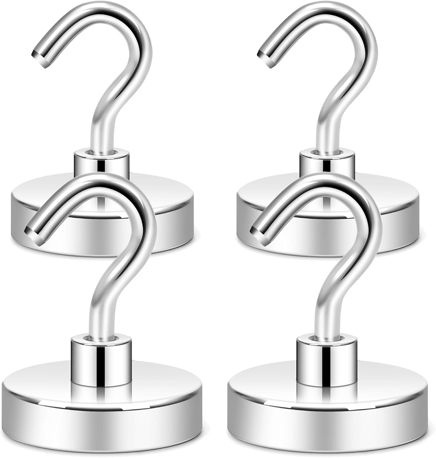Neosmuk Magnetic Hooks for Cruise Cabins, Heavy Duty 130lb Strong Magnet Hook, Cruise Ship Essentials for Hanging, Metal Wall Refrigerator Hangers (Silver White, 4 Pack)