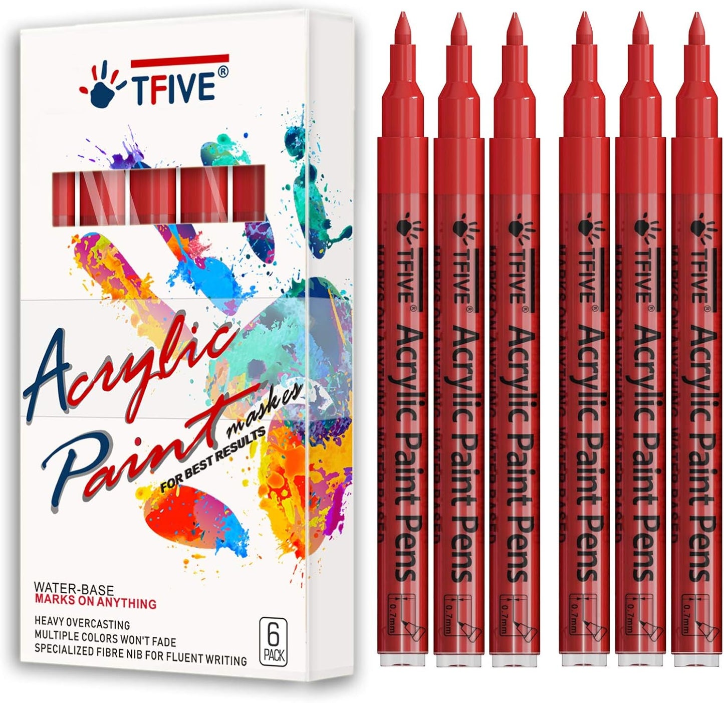 Red Marker Paint Pens - 6 Pack Acrylic Red Permanent Marker, 0.7mm Extra Fine Tip Paint Pen for Art projects, Drawing, Rock Painting, Stone, Ceramic, Glass, Wood, Plastic, Metal, Canvas DIY Crafts